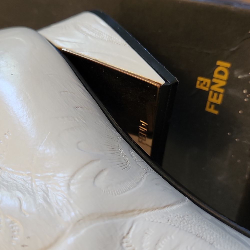 Fendi White Embossed Leather Knee-High Heeled Boots - Picture 6 of 9